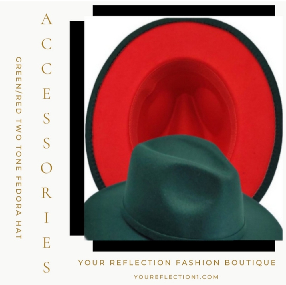 Two Tone Fedora Hat - Hunter Green/Red